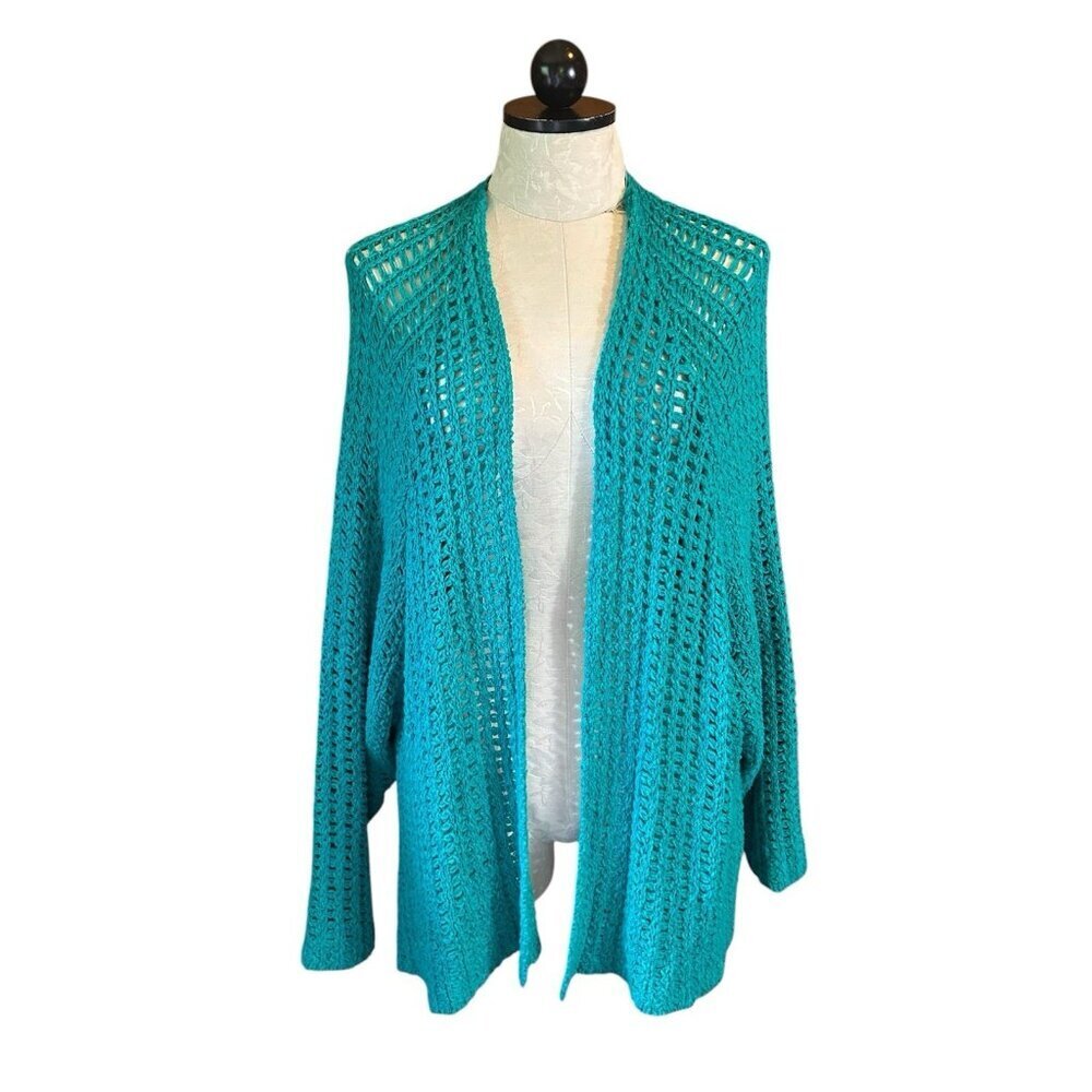 Urban Outfitters Long Open Cardigan Green/Turquoise Loose Knit‎ Size M Pockets